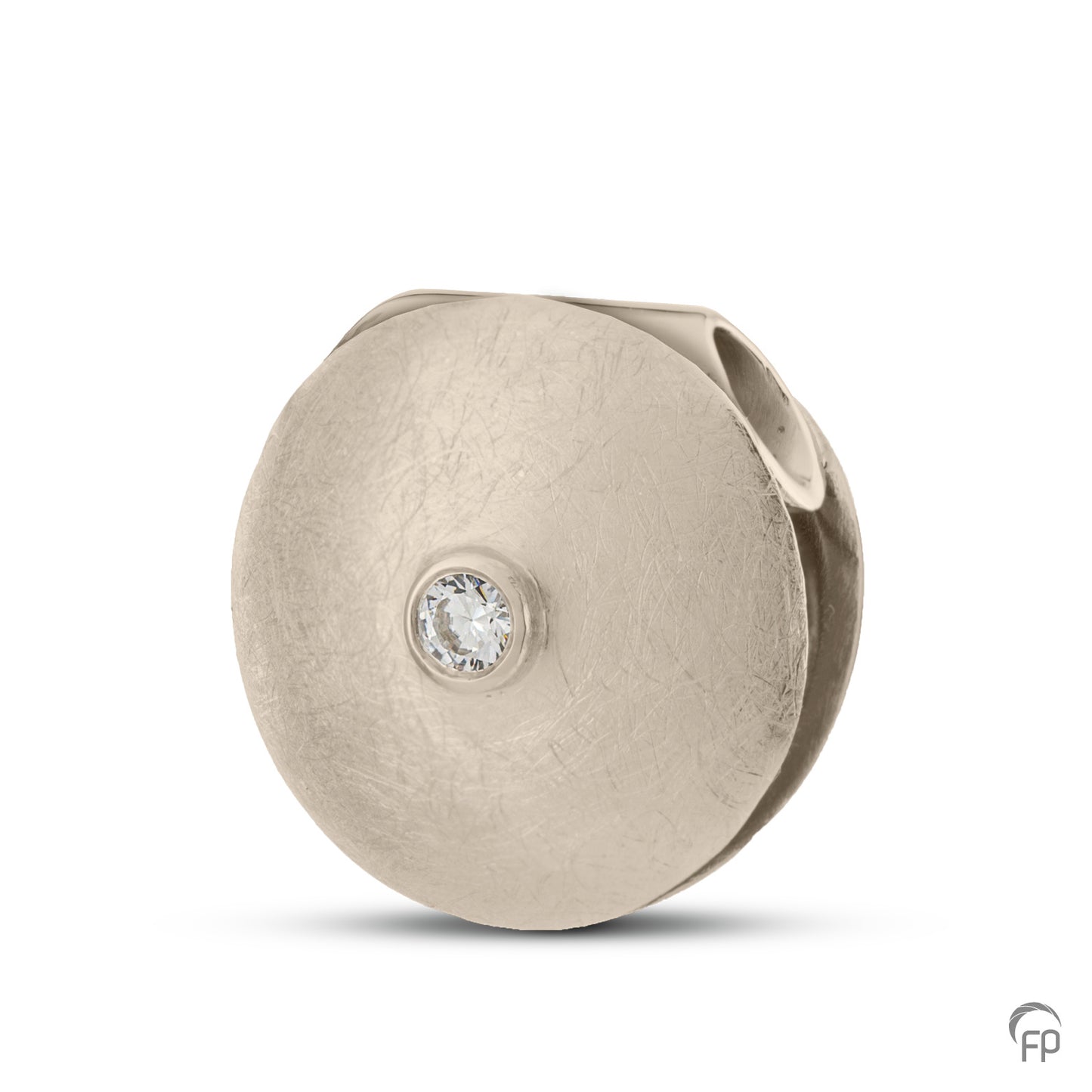 Hanger met in het midden een edelsteen in zilver uitgevoerd met zirkonia, in goud met diamant. De ashangers uit deze collectie gedenksieraden zijn zeer gevarieerd en eigentijds ontworpen.