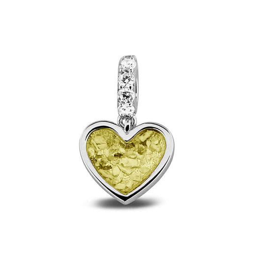 Hartvormige asbedel, het hangoog aan de buitenrand afgewerkt met zirkonia's die aan de voorzijde zichtbaar gevuld wordt met as of haar met een keuze in 20 kleuren. Olive