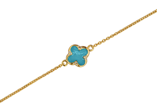 Klavertje vier as armband 11.5 mm, gedenksieraad met zirkonia's afgewerkt .turquoise