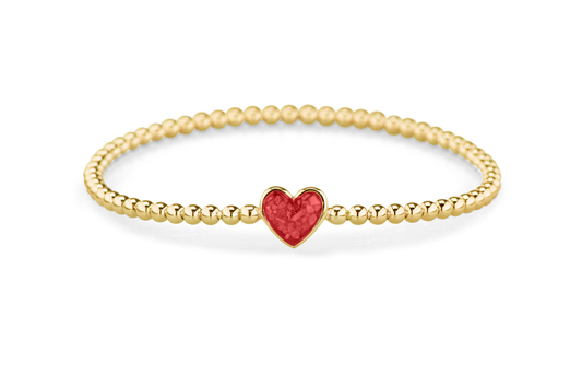 Flexibele as armband met hart als compartiment voor as of haar, gedenksieraden. Red