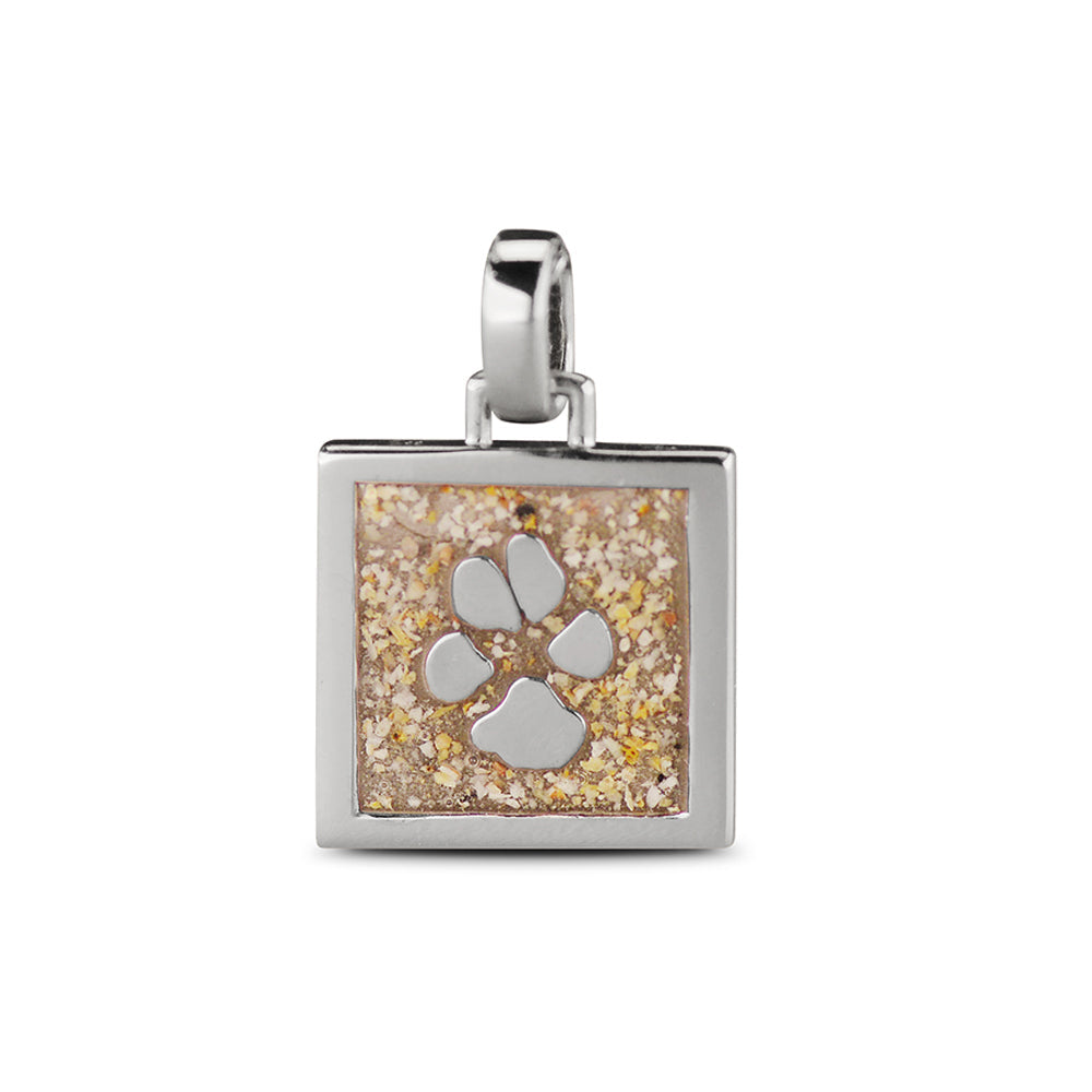 Vierkante dierhanger 15X15 mm zichtbaar gevuld wordt met as of haar, als gedenksieraad met mooie pootafdruk