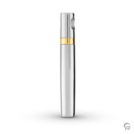 Hanger in buisvorm , de sluitring is gemaakt van 14 KT goud. De ashangers uit deze collectie gedenksieraden zijn zelf te vullen en te bestellen in zilver 925 sterling, geelgoud en witgoud.