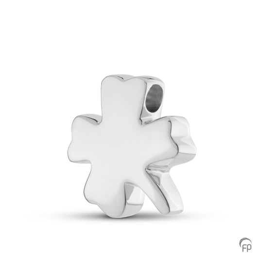 Klavertje vier hanger, de ashangers uit deze collectie gedenksieraden zijn eenvoudig zelf te vullen en te bestellen in zilver 925 sterling, geelgoud en witgoud.