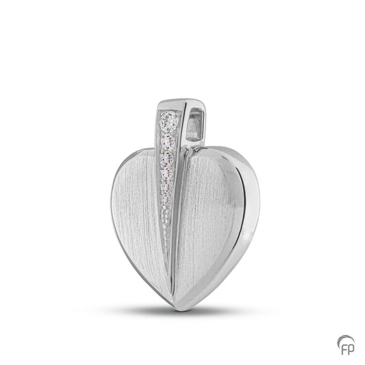 Hanger hart, in zilver uitgevoerd met zirkonia's, in goud met diamanten. De ashangers uit deze collectie gedenksieraden zijn eenvoudig zelf te vullen