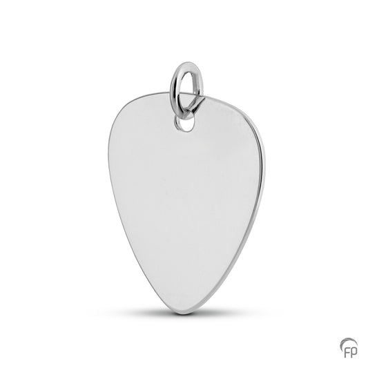 Hanger plectrum uit deze gedenksieraden collectie muziek is te bestellen in zilver, geelgoud en witgoud