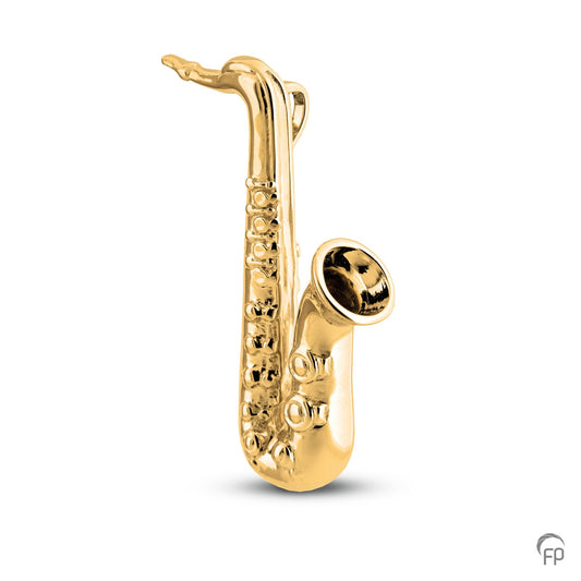 Saxofoon ashanger uit deze gedenksieraden collectie muziek is eenvoudig zelf te vullen en te bestellen in zilver, geelgoud en witgoud