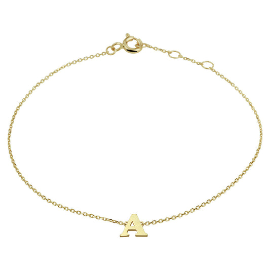 Elegante 14 KT geelgouden anker armband uitgevoerd met een letter uit onze collectie gedenksieraden.