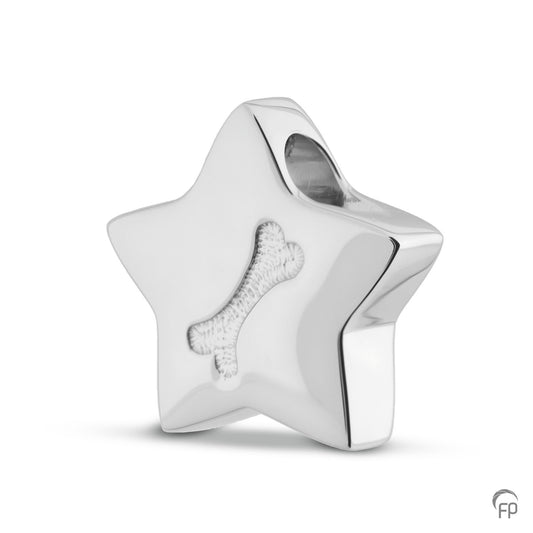 Ashanger ster, om as of haar van je huisdier mee te vullen. Gedenksieraad voor huisdier hond . Herinneringssieraad om bij je te dragen. Assierraad met een botje op afgebeeld