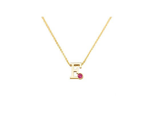 Geelgouden letter gedenkhanger met geboortesteentje inclusief collier