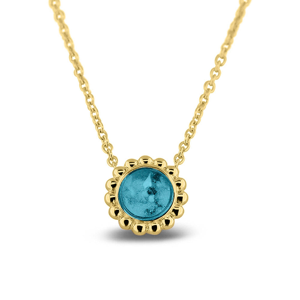 Ashanger, gedenksieraad, waar as en haar in verwerkt wordt. Turquoise
