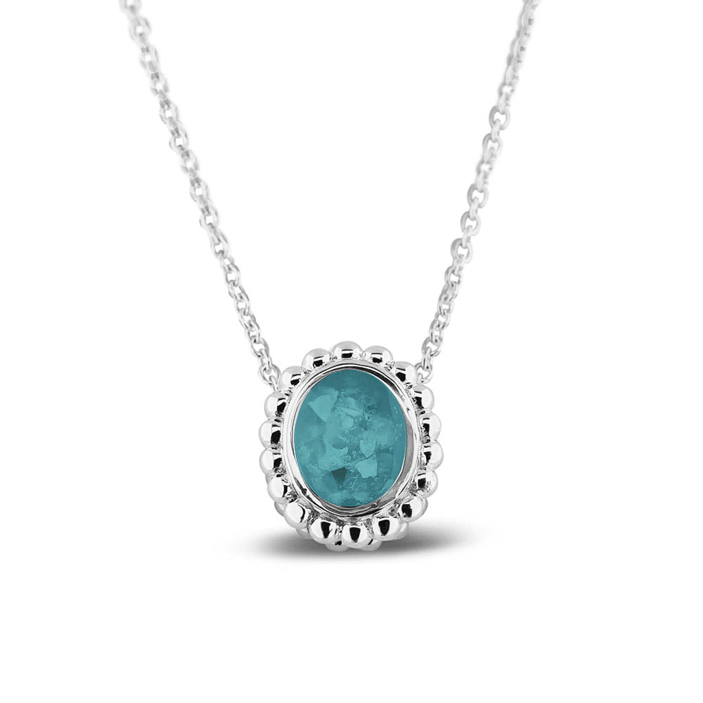 Ashanger, gedenksieraad, waar as en haar in verwerkt wordt.aqua