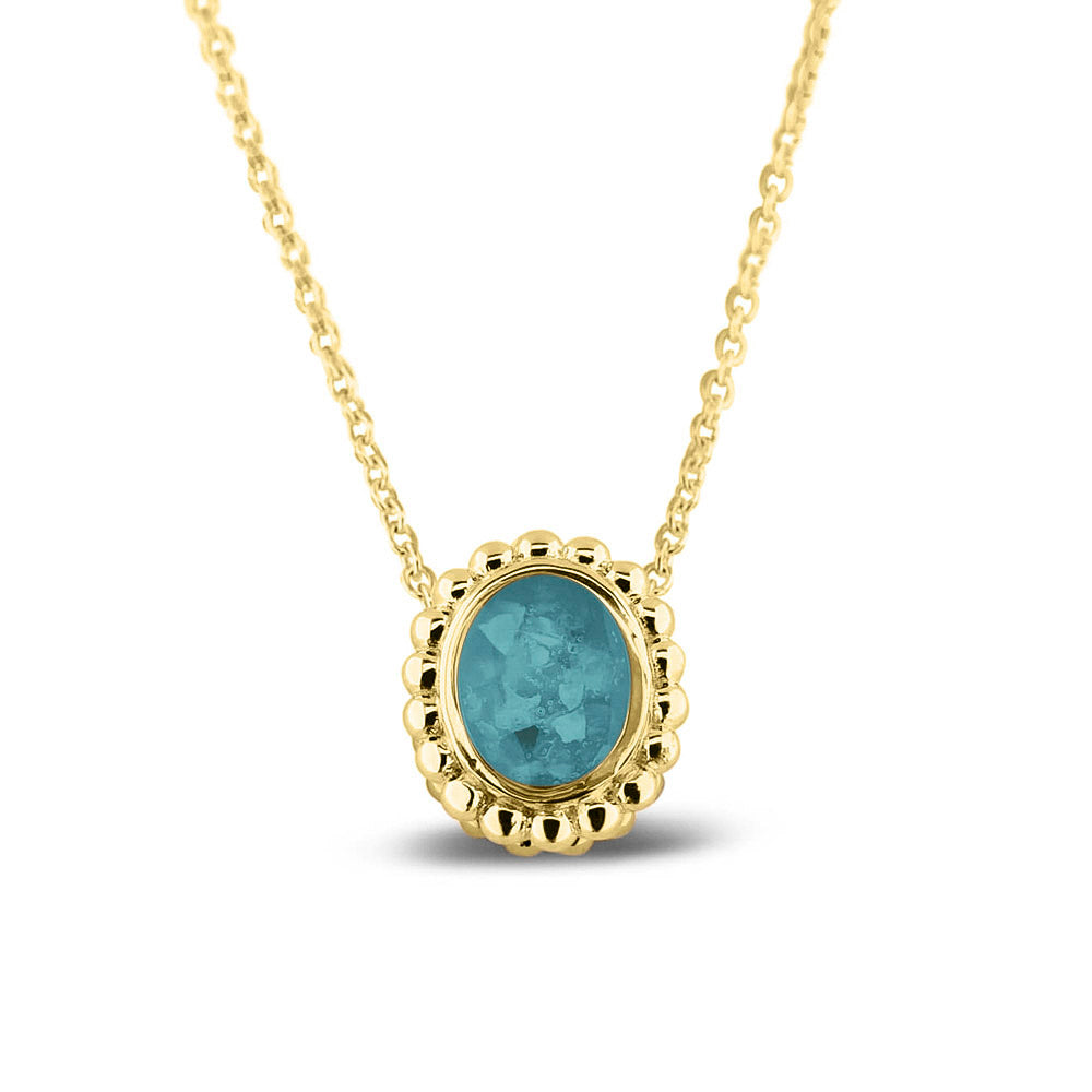 Ashanger, gedenksieraad, waar as en haar in verwerkt wordt.aqua