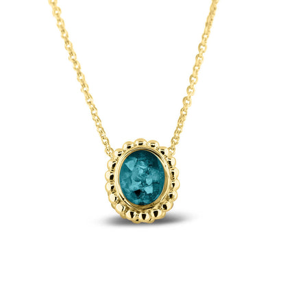 Ashanger, gedenksieraad, waar as en haar in verwerkt wordt.turquoise
