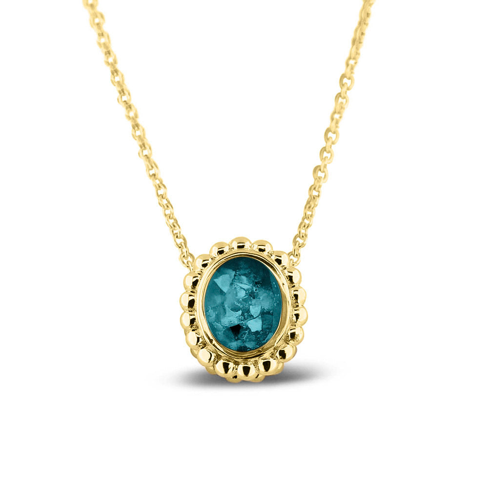 Ashanger, gedenksieraad, waar as en haar in verwerkt wordt.turquoise