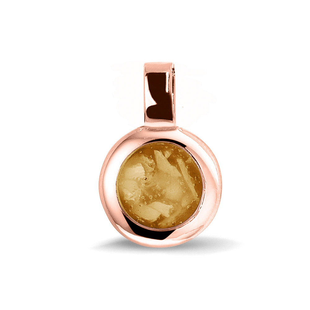 Ronde ashanger, gedenksieraad, waar as en haar in verwerkt wordt.gold
