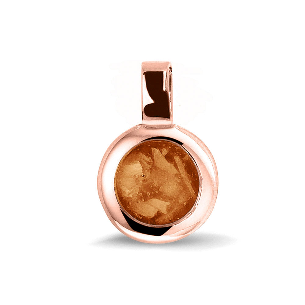 Ronde ashanger, gedenksieraad, waar as en haar in verwerkt wordt.orange