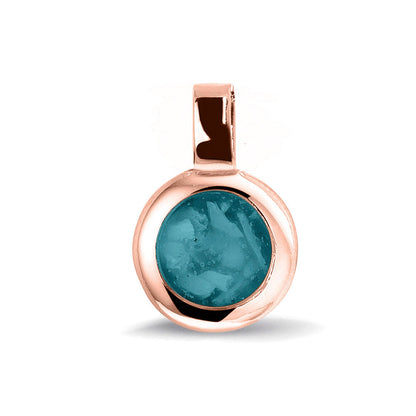 Ronde ashanger, gedenksieraad, waar as en haar in verwerkt wordt.turquoise