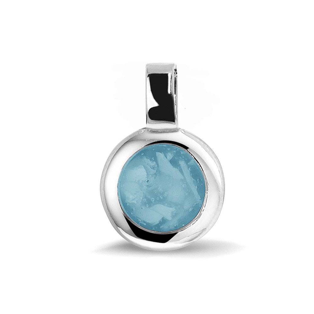 Ronde ashanger, gedenksieraad, waar as en haar in verwerkt wordt.baby