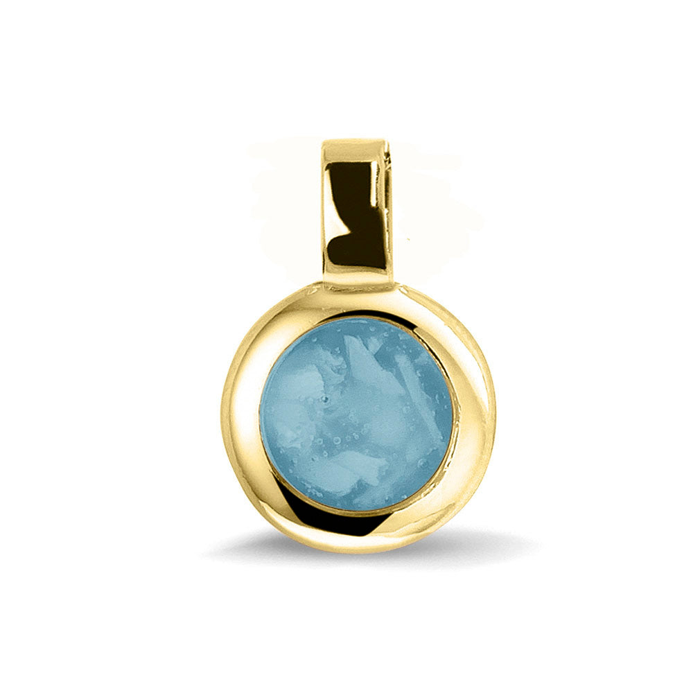 Ronde ashanger, gedenksieraad, waar as en haar in verwerkt wordt.baby