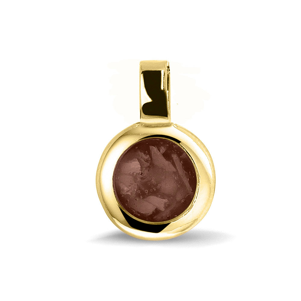 Ronde ashanger, gedenksieraad, waar as en haar in verwerkt wordt.brown