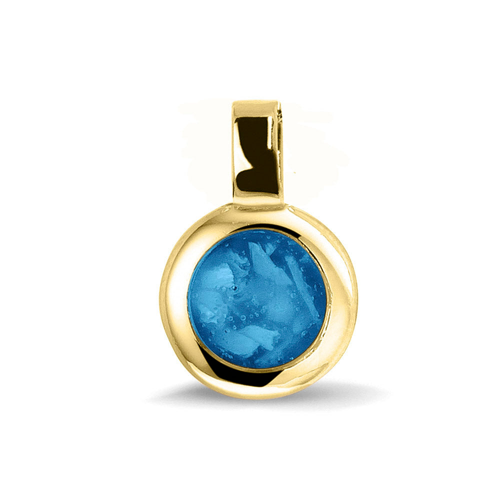 Ronde ashanger, gedenksieraad, waar as en haar in verwerkt wordt.marine