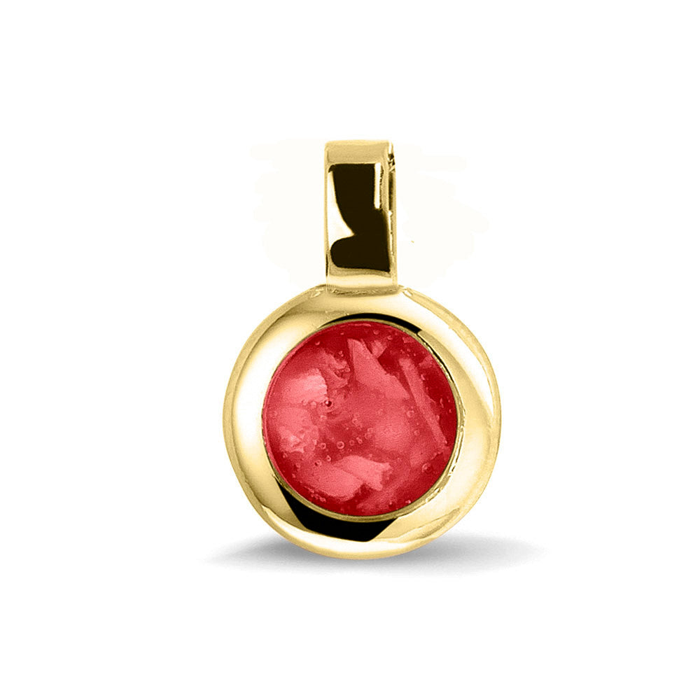 Ronde ashanger, gedenksieraad, waar as en haar in verwerkt wordt.red