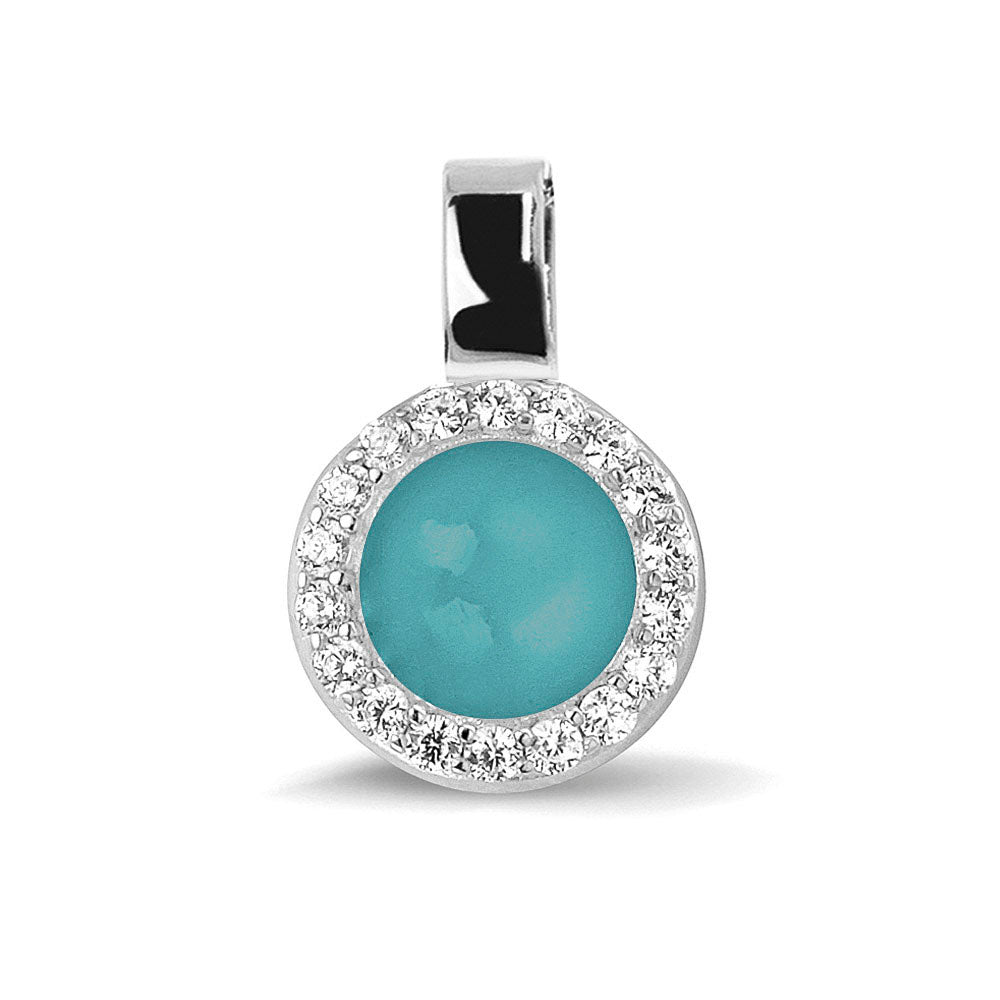 Ashanger, gedenksieraad, waar as en haar in verwerkt wordt. aqua