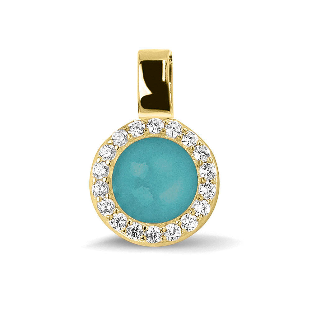 Ashanger, gedenksieraad, waar as en haar in verwerkt wordt. aqua