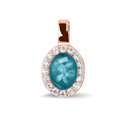 Ashanger, gedenksieraad, waar as en haar in verwerkt wordt. turquoise