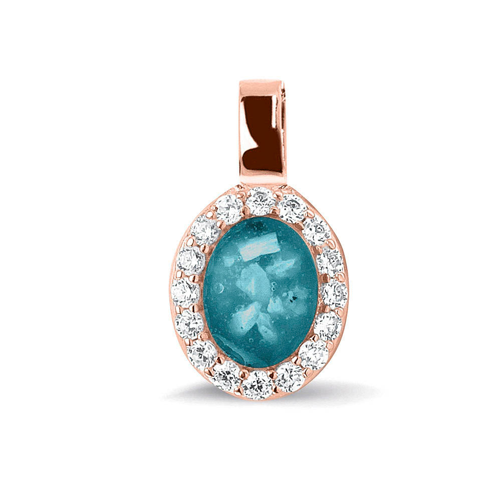 Ashanger, gedenksieraad, waar as en haar in verwerkt wordt. turquoise