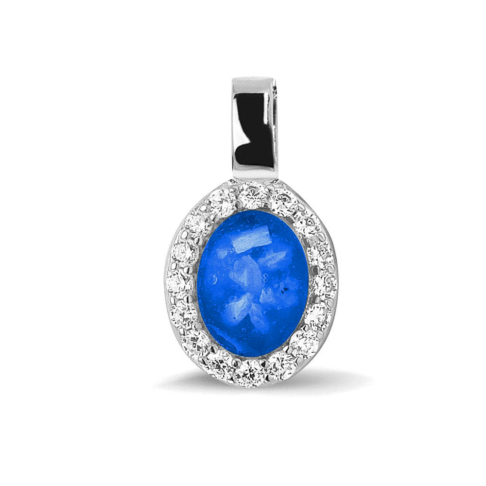 Ashanger, gedenksieraad, waar as en haar in verwerkt wordt. blue