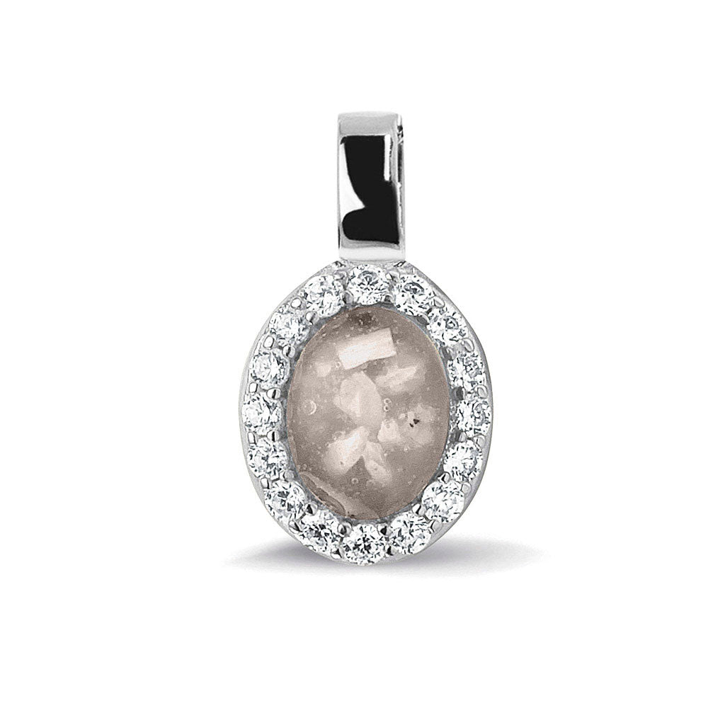 Ashanger, gedenksieraad, waar as en haar in verwerkt wordt. silver