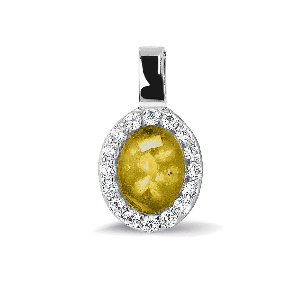 Ashanger, gedenksieraad, waar as en haar in verwerkt wordt. yellow