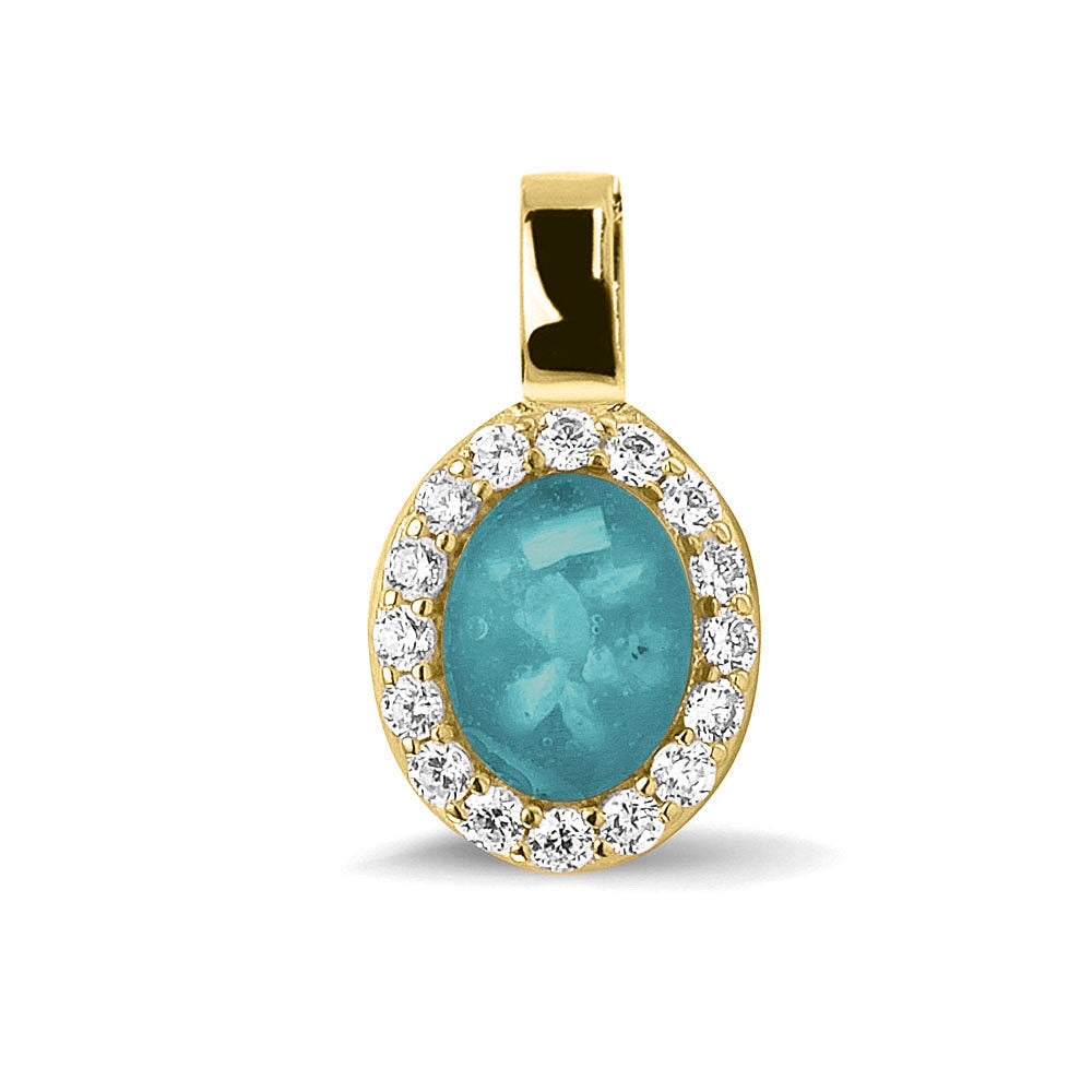 Ashanger, gedenksieraad, waar as en haar in verwerkt wordt. aqua