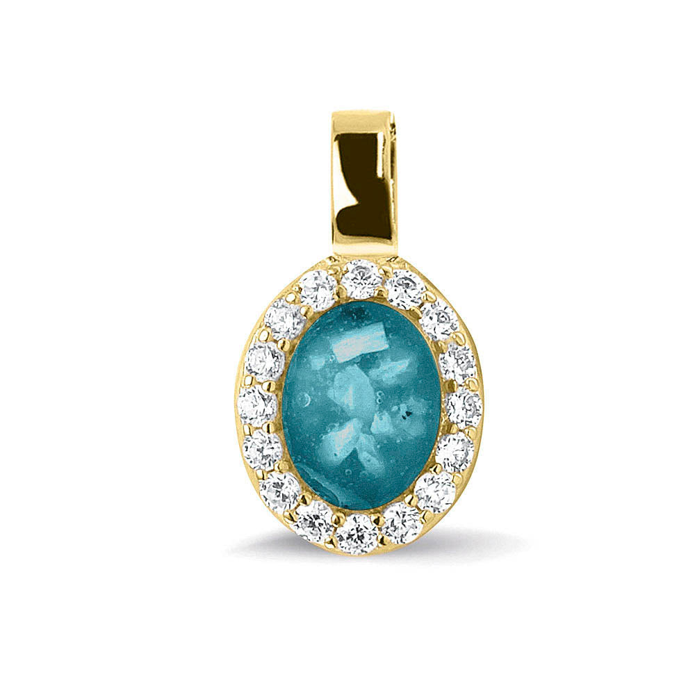 Ashanger, gedenksieraad, waar as en haar in verwerkt wordt. turquoise