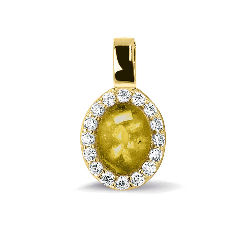 Ashanger, gedenksieraad, waar as en haar in verwerkt wordt. yellow