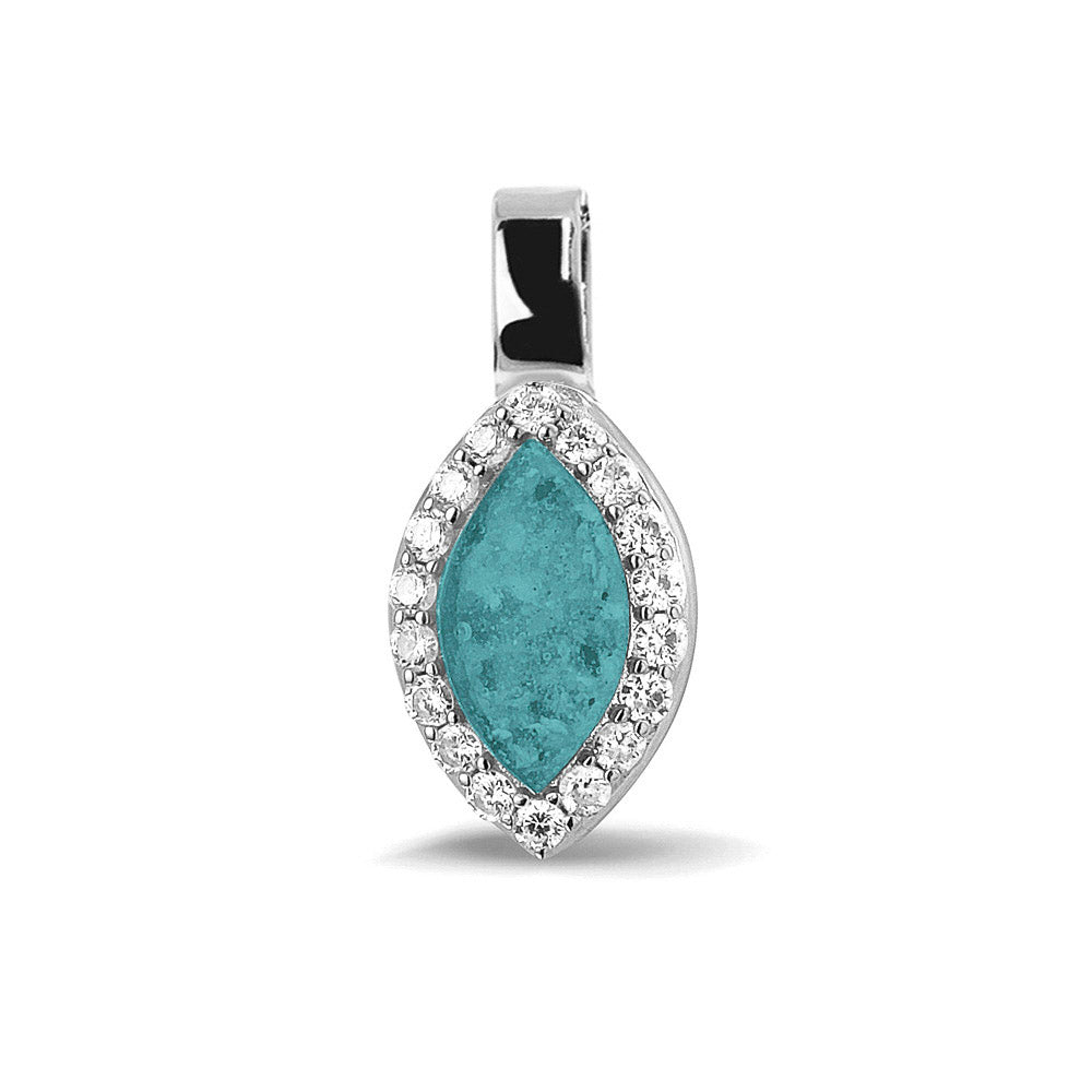 Ashanger, gedenksieraad, waar as en haar in verwerkt wordt. aqua