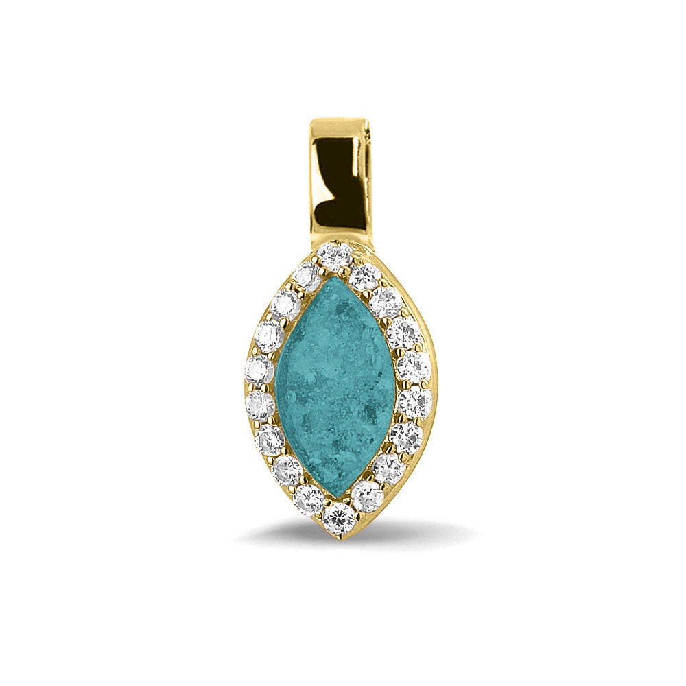 Ashanger, gedenksieraad, waar as en haar in verwerkt wordt. aqua