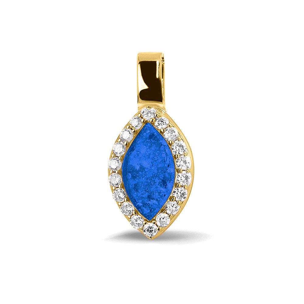 Ashanger, gedenksieraad, waar as en haar in verwerkt wordt. blue