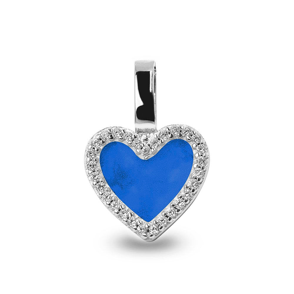 Ashanger hart, gedenksieraad, waar as en haar in verwerkt wordt. Blue