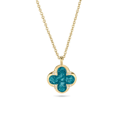 Ashanger als gedenksieraad, klavertje vier. Turquoise