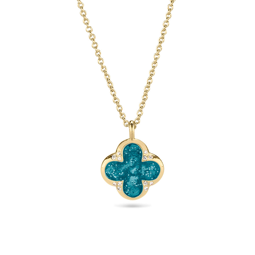 Ashanger als gedenksieraad, klavertje vier. Turquoise