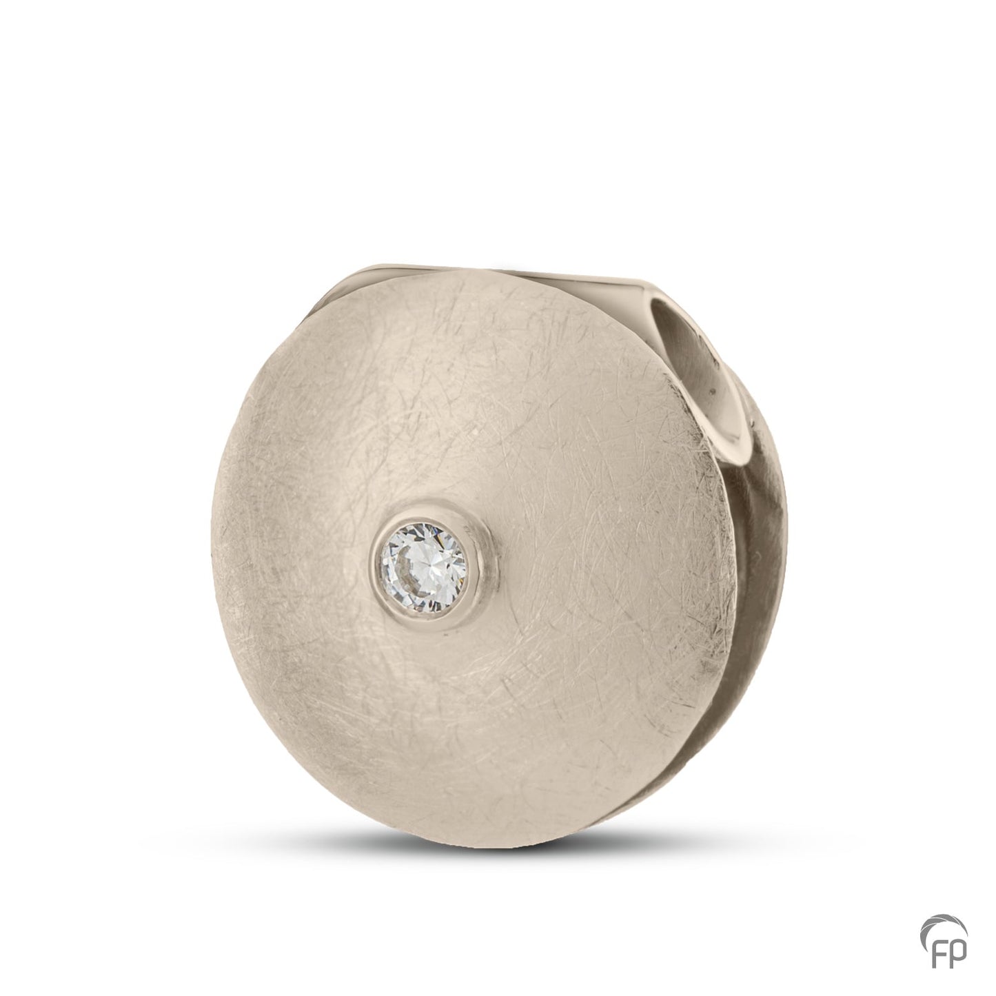 Hanger met in het midden een edelsteen in zilver uitgevoerd met zirkonia, in goud met diamant. De ashangers uit deze collectie gedenksieraden zijn zeer gevarieerd en eigentijds ontworpen.