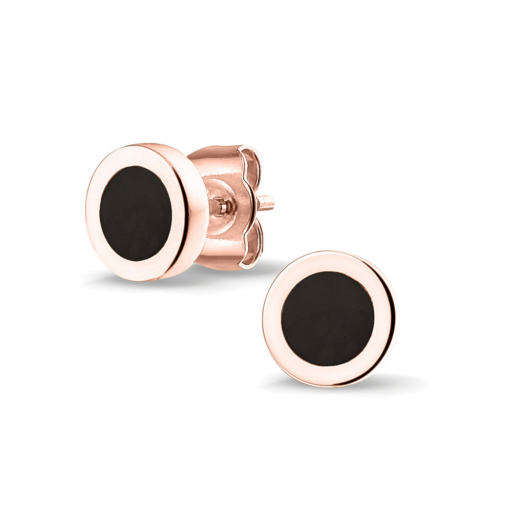 Rond gevormde oorstekers 8 mm aan de voorzijde zichtbaar gevuld met as of haar. Black