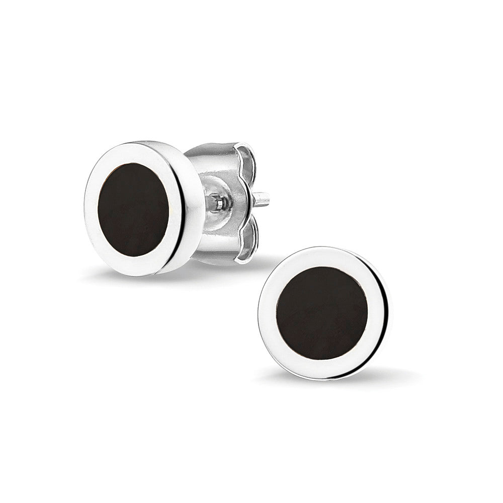 Rond gevormde oorstekers 8 mm aan de voorzijde zichtbaar gevuld met as of haar. Black