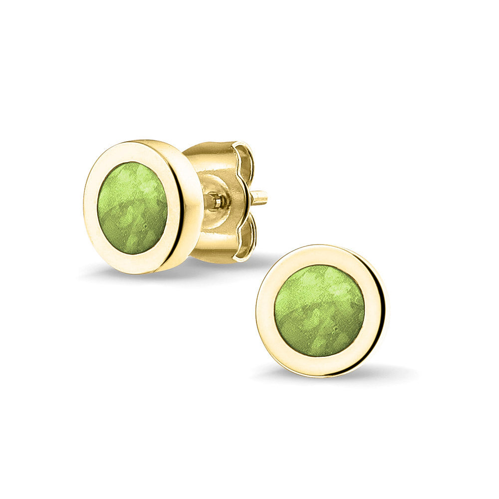 Rond gevormde oorstekers 8 mm aan de voorzijde zichtbaar gevuld met as of haar. Green