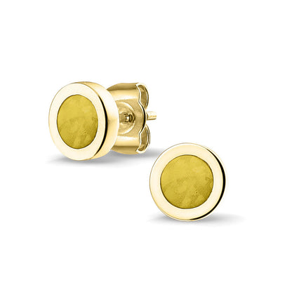 Rond gevormde oorstekers 8 mm aan de voorzijde zichtbaar gevuld met as of haar. Yellow