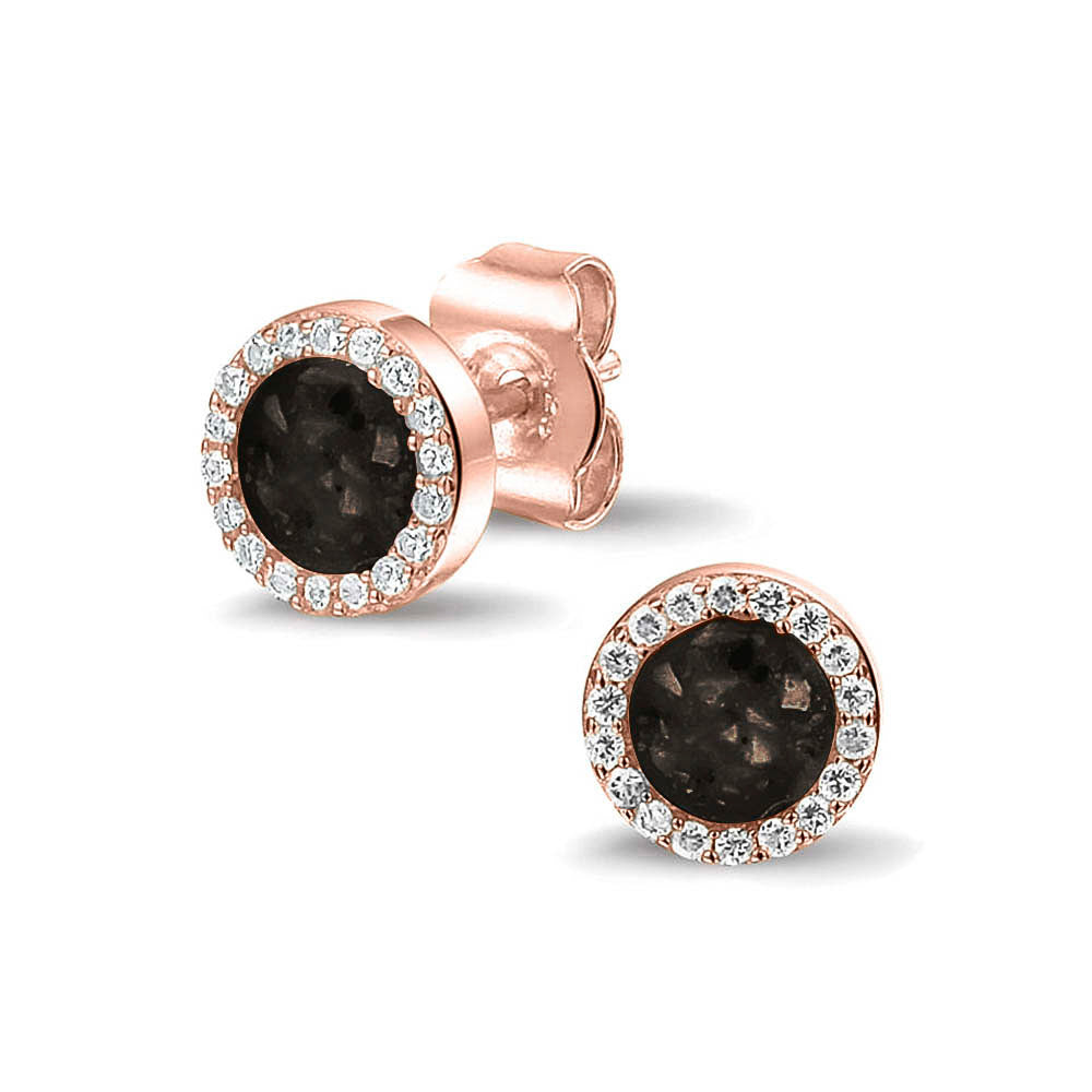 Oorstekers 8 mm rondom afgewerkt met zirkonia's zichtbaar gevuld met as of haar. Black