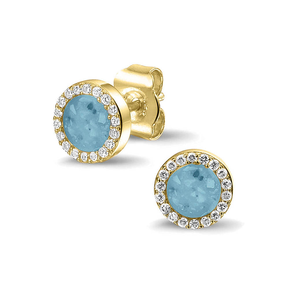 Oorstekers 8 mm rondom afgewerkt met zirkonia's zichtbaar gevuld met as of haar. Baby