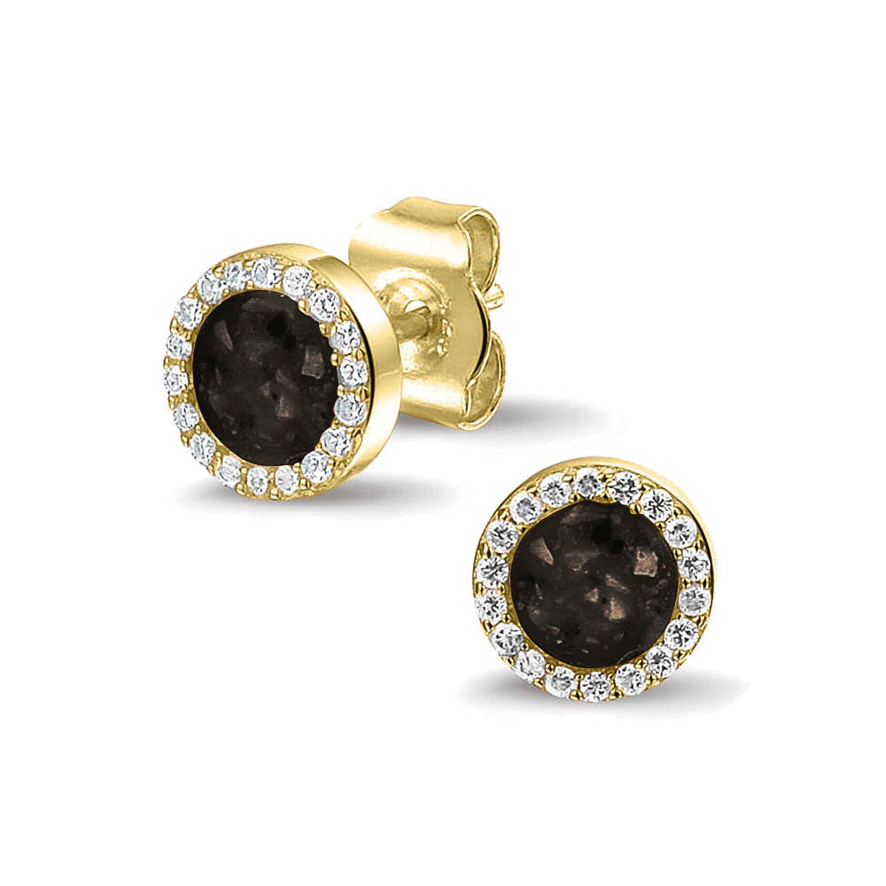 Oorstekers 8 mm rondom afgewerkt met zirkonia's zichtbaar gevuld met as of haar. Black